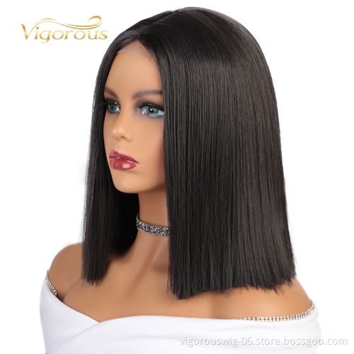 Lowest Price Fiber Short Straight Bob Heat Resistant Bob Cut Black Afro Vendors Lace Front Wig Synthetic